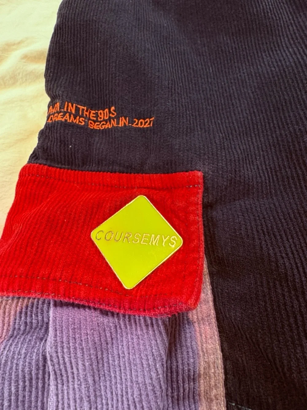 STYSSY x COURSEMYS Velvet Corduroy Patchwork Pants *KNOCKOFF* Sz small - Picture 4 of 6